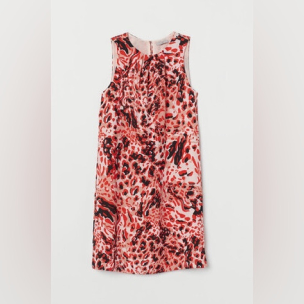 H&M Women’s Abstract Animal Print Trapeze Swing Dress Red/Peach Size 4